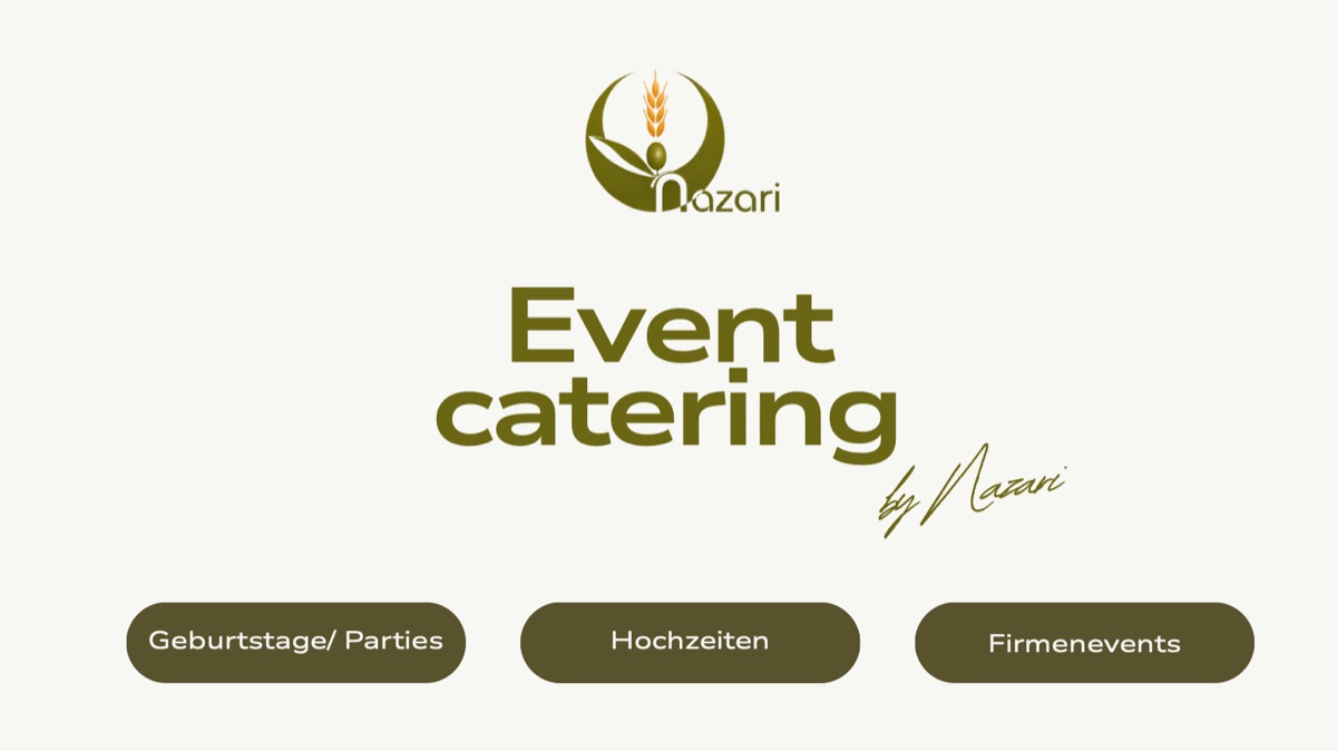 Titelseite des Catering-MenĂĽs von Nazari's Feinkost